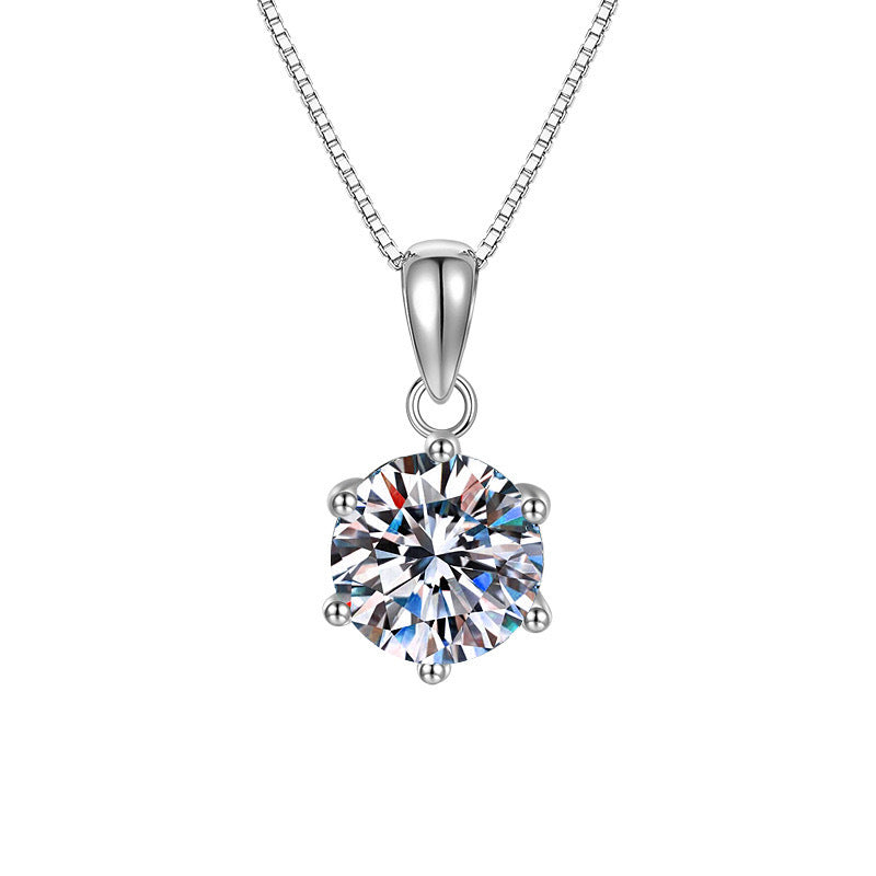 Wholesale 2 carat zircon imitation moissanite six-claw clavicle necklace
